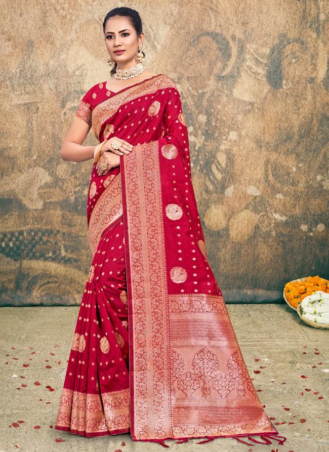 Silk Red Traditional Wear Weaving Saree